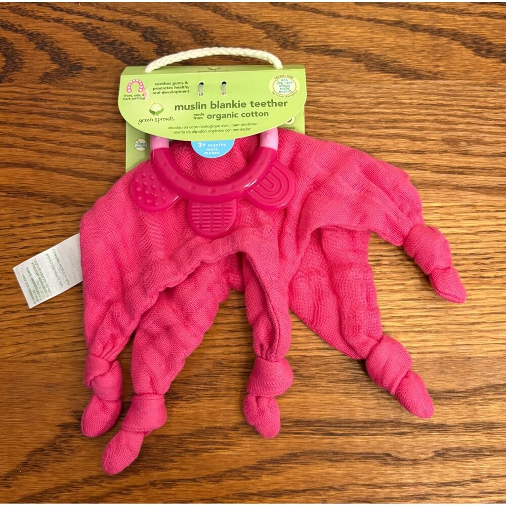 Green Sprouts Organic Cotton Muslin Blankie Teether - Pink 3+ Months